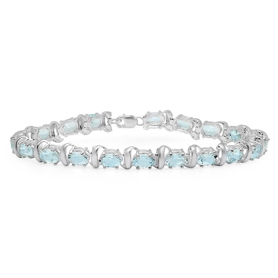 Dazzlingrock Collection 9.00 Carat (ctw) Real Oval Cut Aquamarine Ladies Link Bracelet 9 CT, Sterling Silver