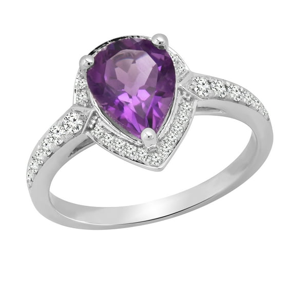 Dazzlingrock Collection 9X7mm Pear Amethyst & Round White Diamond Teardrop Halo Engagement Ring for Women (0.25 ctw, Color I-J, Clarity I1-I2) in 14K White Gold, Size 7.5