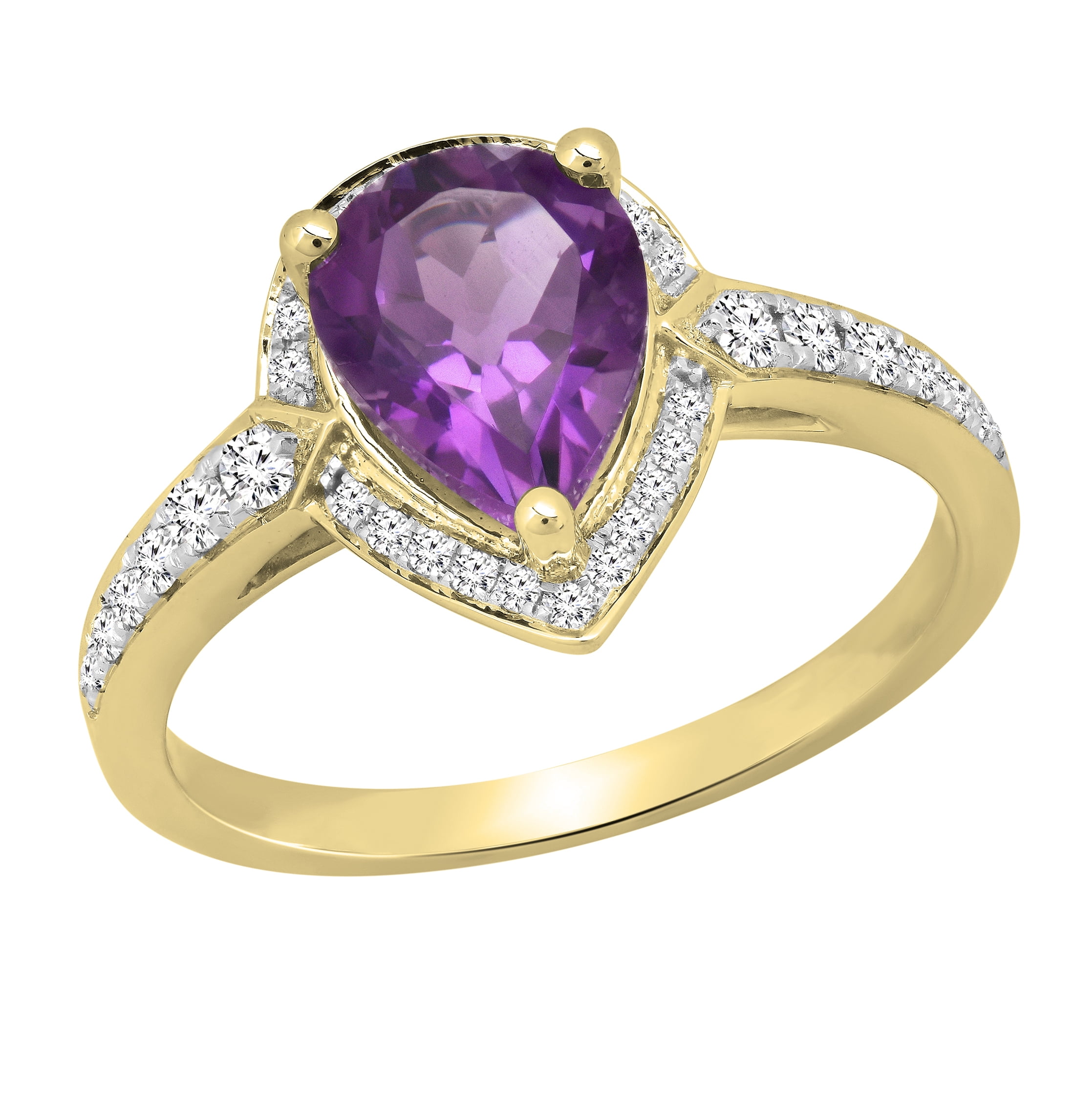 Dazzlingrock Collection 9X7mm Pear Amethyst & Round White Diamond Teardrop Halo Engagement Ring for Women (0.25 ctw, Color I-J, Clarity I1-I2) in 14K Yellow Gold, Size 8