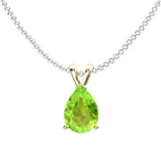 Dazzlingrock Collection 9X7mm Pear Peridot Solitaire Teardrop Pendant for Women with 18 Inch Silver Chain in 10K Yellow Gold