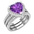 thumbnail image 1 of Dazzlingrock Collection 9mm Heart Shaped Center Amethyst with Round White Diamond Halo Style Engagement Ring Set for Women (0.63 ctw, Color I-J, Color I2-I3) in 925 Sterling Silver, Size 4.5, 1 of 4