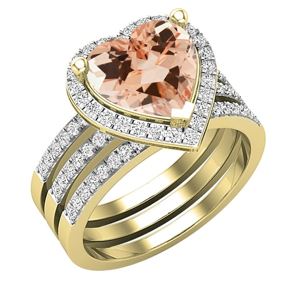 Dazzlingrock Collection 9mm Heart Shaped Center Morganite with Round White Diamond Halo Style Engagement Ring Set for Women (0.63 ctw, Color I-J, Color I1-I2) in 18K Yellow Gold, Size 4