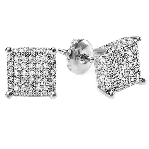 Dazzlingrock Collection AGS CERTIFIED Round White Diamond Dice Shape Ice Cube Stud Earrings for Mens 1/2 CT (0.55 ctw, Color I-J, Clarity I2-I3) in 925 Sterling Silver