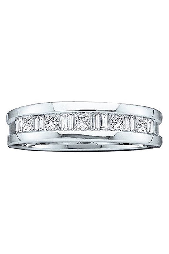 Collection Baguette & Princess Invisible White Diamond Wedding Band For Men 1/2 CT (0.55 ctw, Color I-J,Clarity I1-I2 ) in 14K White Gold, Size 11