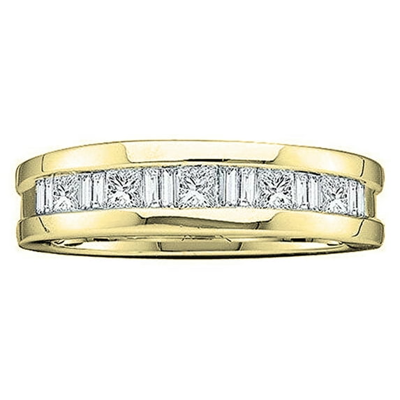 Dazzlingrock Collection Baguette & Princess Invisible White Diamond Wedding Band For Men 1/2 CT (0.55 ctw, Color I-J,Clarity I2-I3) in 10K Yellow Gold, Size 9.5