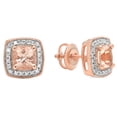 thumbnail image 1 of Dazzlingrock Collection Cushion Morganite & Round Diamond Her Halo Stud Earrings, Sterling Silver, 1 of 1