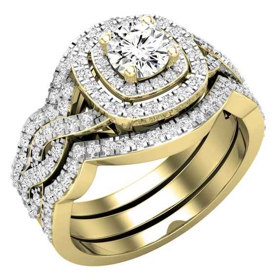 Dazzlingrock Collection DGLA Certified Round White Diamond Halo Engagement Ring Set for Women (1.25 ctw, Color I-J, Color I1-I2) in 14K Yellow Gold, Size 7