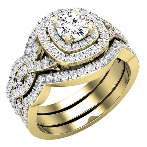 Dazzlingrock Collection DGLA Certified Round White Diamond Halo Engagement Ring Set for Women (1.25 ctw, Color I-J, Color I2-I3) in 10K Yellow Gold, Size 7
