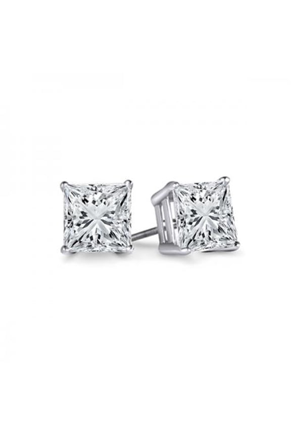 Collection IGI CERTIFIED 0.50 Carat (ctw) 14K Princess Cut Diamond Ladies Solitaire Stud Earrings 1/2 CT, White Gold