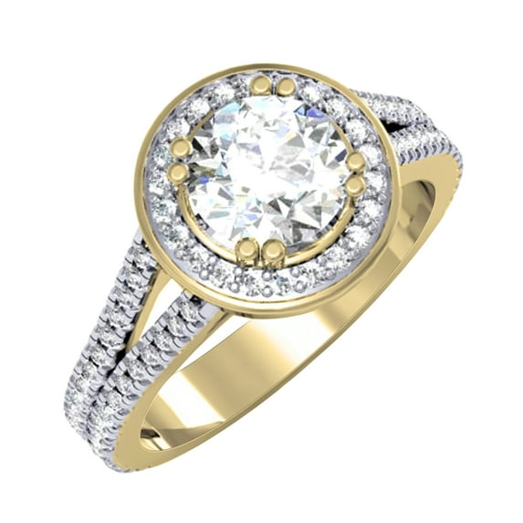 Dazzlingrock Collection IGI CERTIFIED Round Lab Grown White Diamond Halo Style Split Shank Wedding Ring for Women (1.43 ctw, Color H-I, Clarity SI2) in 10K Yellow Gold, Size 7.5