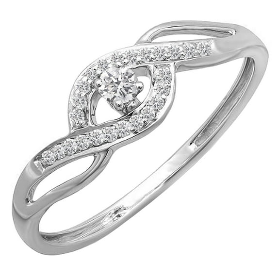 Dazzlingrock Collection IGI CERTIFIED Round White Diamond Criss Cross Engagement Bridal Promise Ring for Women (0.15 ctw, Color I-J, Clarity I1-I2) in 18K White Gold, Size 8.5