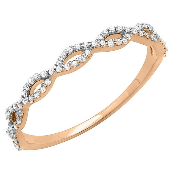 Dazzlingrock Collection IGI CERTIFIED Round White Diamond Infinity Crossover Swirl Wedding Band Ring for Women (0.20 ctw, Color I-J, Clarity I2-I3) in 10K Rose Gold, Size 10