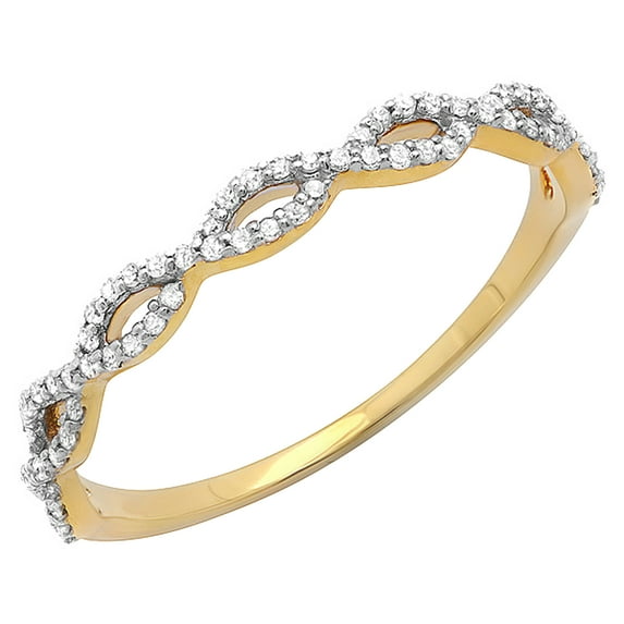 Dazzlingrock Collection IGI CERTIFIED Round White Diamond Infinity Crossover Swirl Wedding Band Ring for Women (0.20 ctw, Color I-J, Clarity I2-I3) in 10K Yellow Gold, Size 5