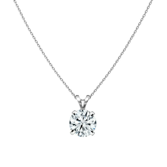Dazzlingrock Collection IGI Certified 1.00 Cttw Round Lab Grown White Diamond V Bail 4 Prong Solitaire Pendant Necklace with 18 inch Silver Chain for Women in 10K Solid White Gold
