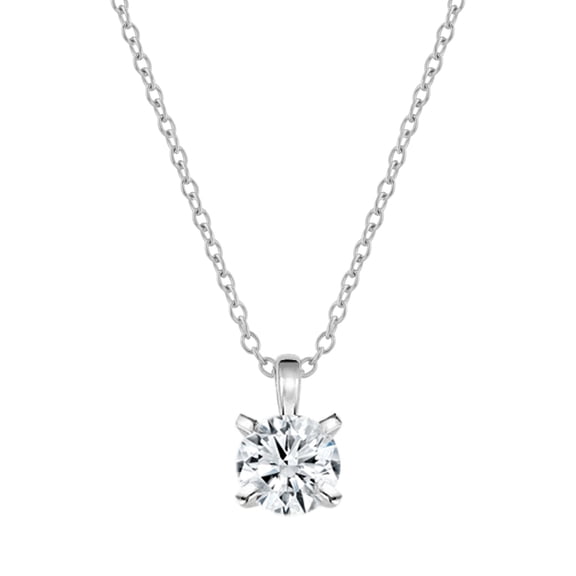 Dazzlingrock Collection IGI Certified 1.00 Cttw Round Solitaire Lab Grown White Diamond Classic Four Prong Pendant Necklace with 18 inch Gold Chain for Women in 10K Solid White Gold
