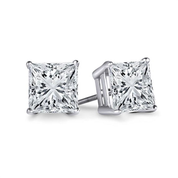 Dazzlingrock Collection IGI Certified 1.05 Carat (ctw) 14K Princess Cut White Diamond Ladies Stud Earrings 1 CT, White Gold