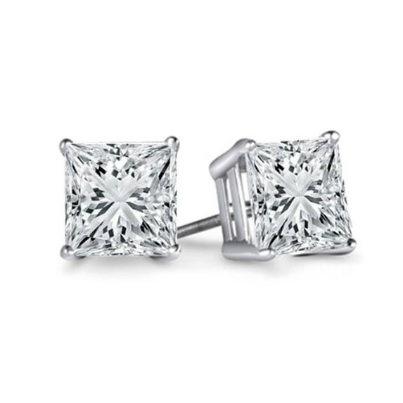 Dazzlingrock Collection IGI Certified 1.05 Carat (ctw) 14K Princess Cut White Diamond Ladies Stud Earrings 1 CT, White Gold