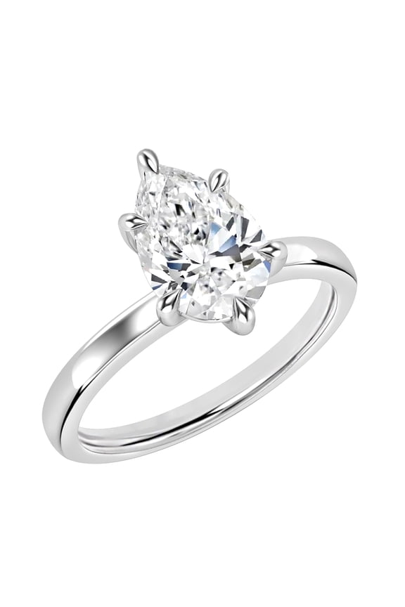 Collection IGI Certified 1.50 Carat Pear Shape Lab Grown White Diamond Sparkling Solitaire Engagement Ring for Women in 10K Solid White Gold, Size 7