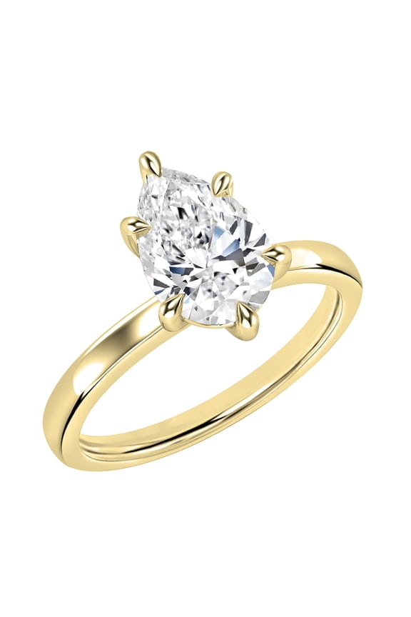 Collection IGI Certified 1.50 Carat Pear Shape Lab Grown White Diamond Sparkling Solitaire Engagement Ring for Women in 10K Solid Yellow Gold, Size 7