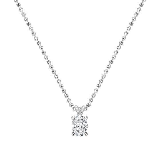 Dazzlingrock Collection IGI Certified 1.50 Cttw Oval Lab Grown White Diamond V Bail Solitaire Pendant Necklace for Women with 18 inch Gold Chain in 14K Solid White Gold