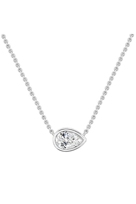 Collection IGI Certified 2.00 Carat Pear Lab Grown White Diamond Classic Solitaire Sideways Pendant Necklace with 18 inch Silver Chain for Women in 18K Solid White Gold
