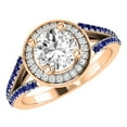 thumbnail image 1 of Dazzlingrock Collection IGI Certified 5.8mm Center & Side White Diamond Halo Style with Sided Blue Sapphire Shank Engagement Ring for Women in 10K Rose Gold, Size 10, 1 of 7