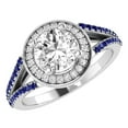 thumbnail image 1 of Dazzlingrock Collection IGI Certified 5.8mm Center & Side White Diamond Halo Style with Sided Blue Sapphire Shank Engagement Ring for Women in 14K White Gold, Size 4.5, 1 of 7