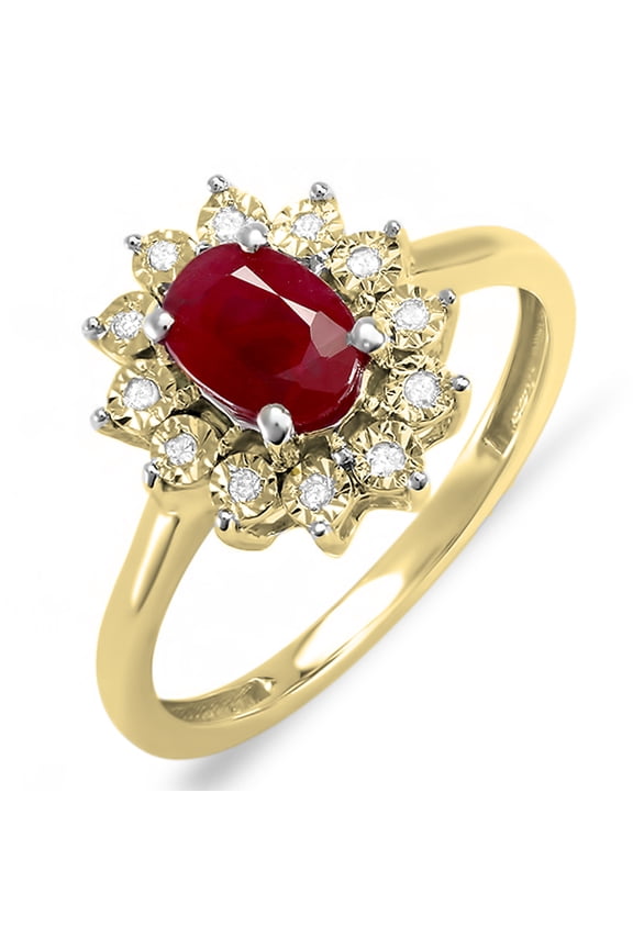 Collection Kate Middleton Diana Inspired 10K Diamond & Ruby Engagement Ring 1 1/4 CT, Yellow Gold, Size 10