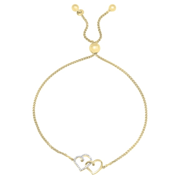 Dazzlingrock Collection Ladies Swirl Heart Link Bracelet With Round White Diamond Accents, 10K Yellow Gold