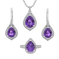 thumbnail image 1 of Dazzlingrock Collection Pear Amethyst & Round White Diamond Teardrop Earrings, Pendant & Ring Combo Set for Women (0.50 ctw, Color I-J, Clarity I2-I3) in 10K White Gold, 1 of 6