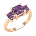 thumbnail image 1 of Dazzlingrock Collection Princess Amethyst 3 Stone Engagement Ring for Women (Color Purple, Clarity Moderately Included) in 14K Rose Gold, Size 9, 1 of 6