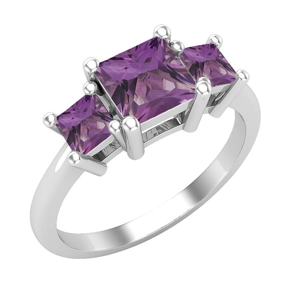 Dazzlingrock Collection Princess Amethyst 3 Stone Engagement Ring for Women (Color Purple, Clarity Moderately Included) in 14K White Gold, Size 7.5