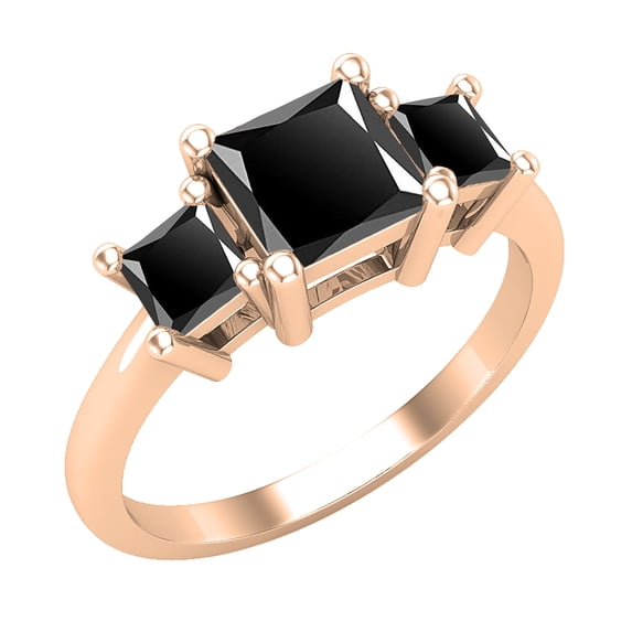 Dazzlingrock Collection Princess Black Diamond 3 Stone Engagement Ring for Women (1.30 ctw, Color Black, Clarity Opaque) in 14K Rose Gold, Size 5.5
