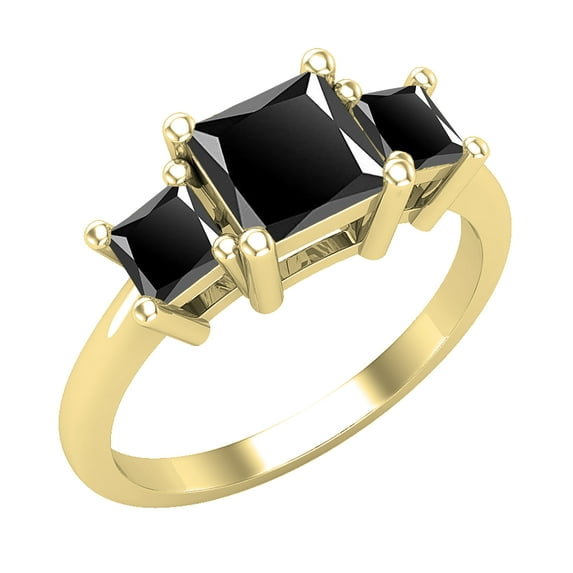 Dazzlingrock Collection Princess Black Diamond 3 Stone Engagement Ring for Women (1.30 ctw, Color Black, Clarity Opaque) in 14K Yellow Gold, Size 7