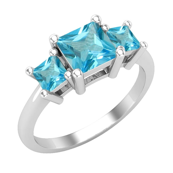 Dazzlingrock Collection Princess Blue Topaz 3 Stone Engagement Ring for Women (Color Blue, Clarity Moderately Included) in 925 Sterling Silver, Size 6