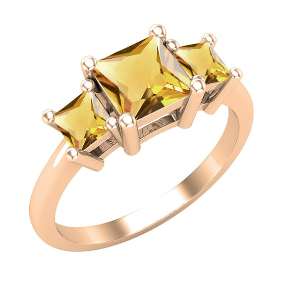 Dazzlingrock Collection Princess Citrine 3 Stone Engagement Ring for Women (Color Yellow, Clarity Moderately Included) in 10K Rose Gold, Size 8.5