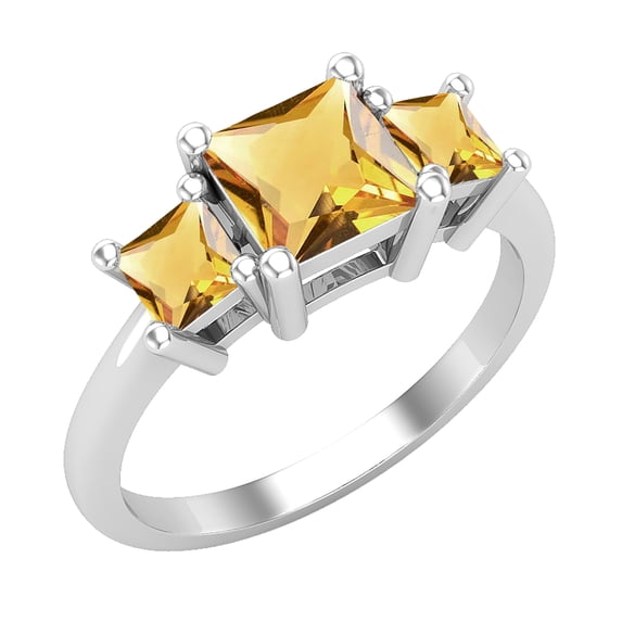 Dazzlingrock Collection Princess Citrine 3 Stone Engagement Ring for Women (Color Yellow, Clarity Moderately Included) in 18K White Gold, Size 9