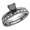 thumbnail image 1 of Dazzlingrock Collection Princess & Round Black and White Diamond Wedding Ring Set for Women (1.50 ctw, Color I-J, Clarity I1-I2) in Black Plated 14K White Gold, Size 6.5, 1 of 5