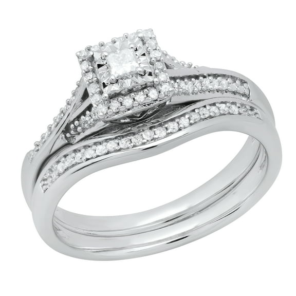 Dazzlingrock Collection Princess & Round White Diamond Bridal Ring Set for Women (0.25 ctw, Color I-J, Color I2-I3) in 925 Sterling Silver, Size 6.5
