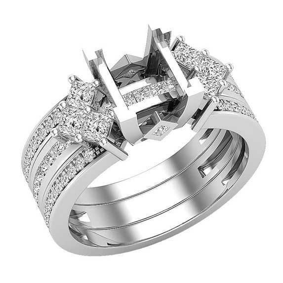 Dazzlingrock Collection Princess & Round White Diamond Bridal Semi Mount Engagement Ring Set for Women (1.05 ctw, Color I-J, Clarity I2-I3) in 10K White Gold, Size 6