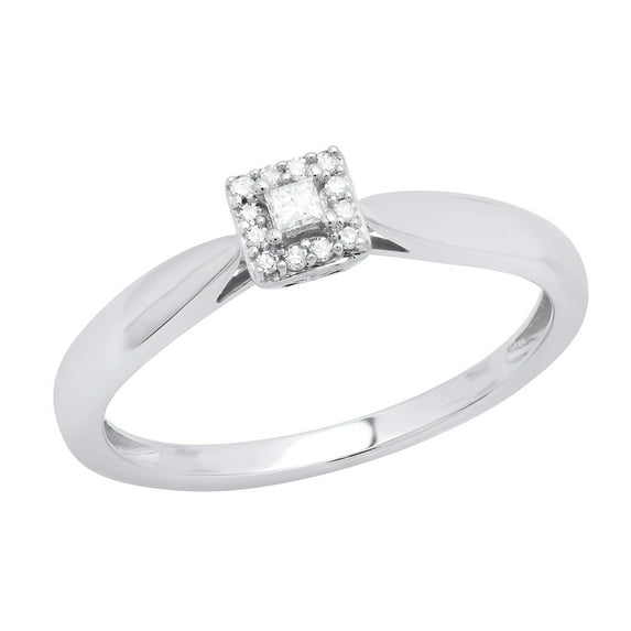 Dazzlingrock Collection Princess & Round White Diamond Halo Style Engagement Ring for Women (0.10 ctw, Color I-J, Clarity I2-I3) in 10K White Gold, Size 4.5