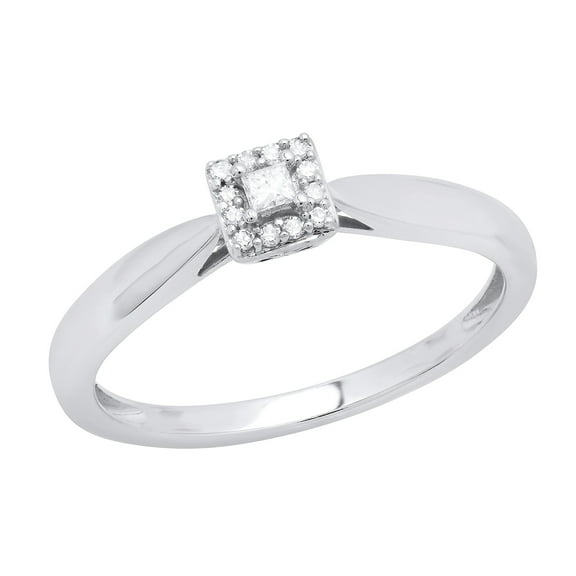 Dazzlingrock Collection Princess & Round White Diamond Halo Style Engagement Ring for Women (0.10 ctw, Color I-J, Clarity I2-I3) in 10K White Gold, Size 5