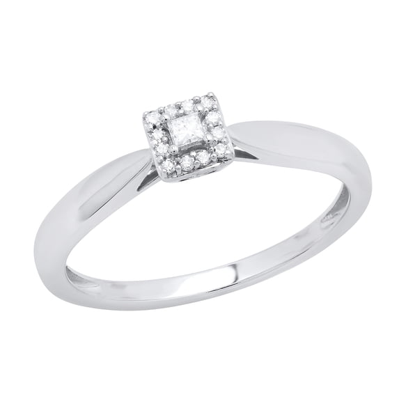 Dazzlingrock Collection Princess & Round White Diamond Halo Style Engagement Ring for Women (0.10 ctw, Color I-J, Clarity I2-I3) in 10K White Gold, Size 8
