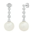 thumbnail image 1 of Dazzlingrock Collection Round 10mm Cultured Freshwater Pearl & 0.21 CT White Diamond Each Graduating Dangle Drop Push Back Earrings for Women in 18K White Gold, 1 of 5