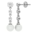 thumbnail image 1 of Dazzlingrock Collection Round 6mm Cultured Freshwater Pearl & 0.17 CT White Diamond Each 3 Stone Linear Screw Back Drop Dangle Earrings for Women in 925 Sterling Silver, 1 of 4