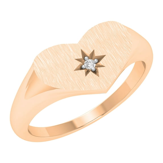 Dazzlingrock Collection Round Accent Lab Grown White Diamond Solitaire Heart Youth Promise Ring for Women in 10K Rose Gold, Size 6.5