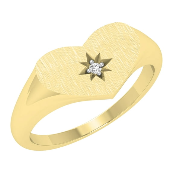 Dazzlingrock Collection Round Accent Lab Grown White Diamond Solitaire Heart Youth Promise Ring for Women in 14K Yellow Gold, Size 8
