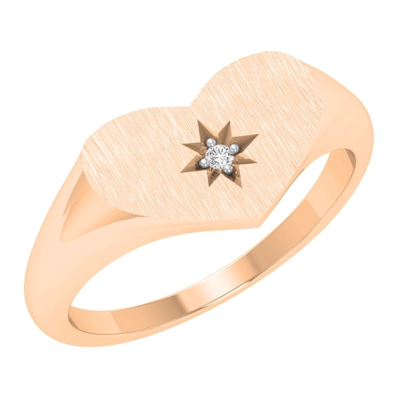 Dazzlingrock Collection Round Accent White Diamond Solitaire Heart Youth Promise Ring for Women in 14K Rose Gold, Size 4.5