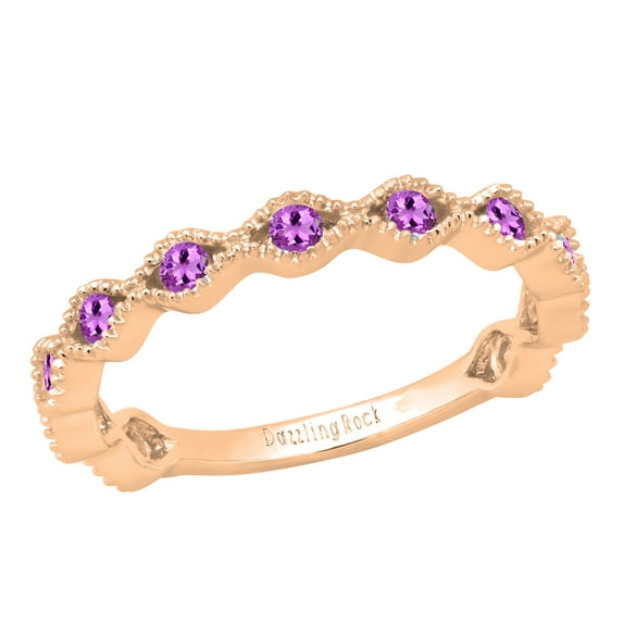 Dazzlingrock Collection Round Amethyst 11 Stone Stackable Wave Band Ring for Women (Color Purple, Clarity Moderately Included) in 10K Rose Gold, Size 7.5