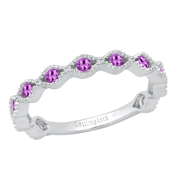 Dazzlingrock Collection Round Amethyst 11 Stone Stackable Wave Band Ring for Women (Color Purple, Clarity Moderately Included) in 14K White Gold, Size 4.5